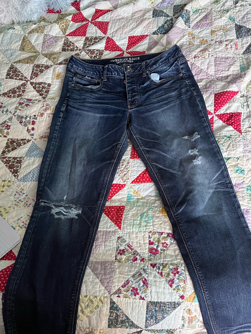 American Eagle Outfitters Dark Blue Distressed Boyfriend Jeans